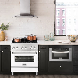 ZLINE 30" 4.0 cu. ft. Dual Fuel Range with Gas Stove and Electric Oven in Stainless Steel and White Matte Door (RA-WM-30)