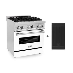 ZLINE 30" 4.0 cu. ft. Electric Oven and Gas Cooktop Dual Fuel Range with Griddle and White Matte Door in Stainless Steel (RA-WM-GR-30)