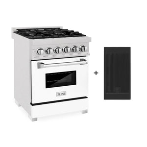 ZLINE 24" 2.8 cu. ft. Electric Oven, Gas Cooktop Dual Fuel Range, Griddle, White Matte Door in Fingerprint Resistant Stainless