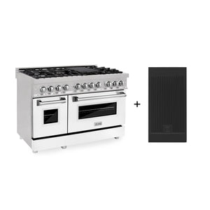 ZLINE 48" 6.0 cu. ft. Electric Oven, Gas Cooktop Dual Fuel Range, Griddle, White Matte Door in Fingerprint Resistant Stainless