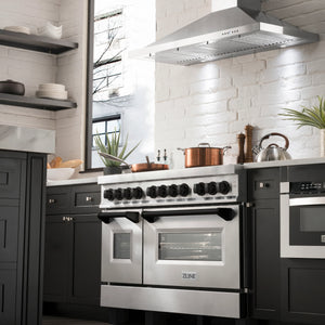 ZLINE 48" Autograph Edition Kitchen Package with Stainless Steel Dual Fuel Range, Range Hood, Dishwasher and Refrigeration with Matte Black Accents