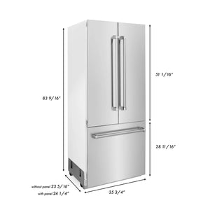 ZLINE 36" 19.6 cu. ft. 3-Door French Door Refrigerator with Internal Water and Ice Dispenser in Stainless Steel