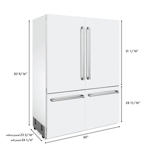 ZLINE 60" 32.2 cu. ft. Built-In 4-Door French Door Refrigerator, Internal Water, Ice Dispenser,White Matte