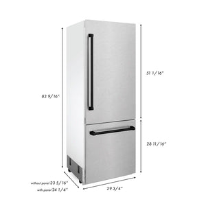 ZLINE 30" Autograph Edition 16.1 cu. ft. Built-in 2-Door Bottom Freezer Refrigerator, Internal Water, Ice Dispenser in Fingerprint Resistant Stainless Steel, Matte Black Accents