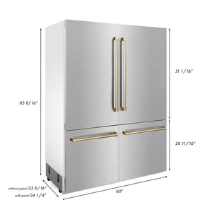 ZLINE 60" Autograph Edition 32.2 cu. ft. Built-in 4-Door French Door Refrigerator, Internal Water, Ice Dispenser, Fingerprint Resistant Stainless Steel, Gold Accents