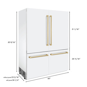 ZLINE 60" Autograph Edition 32.2 cu. ft. Built-in 4-Door French Door Refrigerator, Internal Water, Ice Dispenser, White Matte, Champagne Bronze Accents