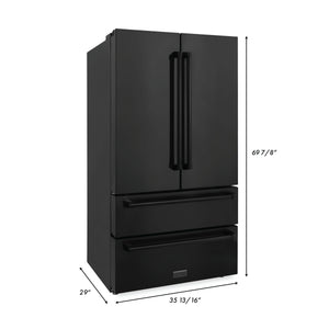 ZLINE Kitchen Package with Black Stainless Steel Refrigeration, 48" Rangetop, 48" Range Hood, 30" Double Wall Oven, and 24" Tall Tub Dishwasher