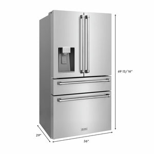 ZLINE 36" 21.6 cu. ft  French Door Refrigerator with Water and Ice Dispenser in Fingerprint Resistant Stainless Steel