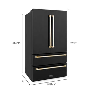 ZLINE 48" Autograph Edition Kitchen Package with Black Stainless Steel Dual Fuel Range, Range Hood, Dishwasher and Refrigeration with Gold Accents