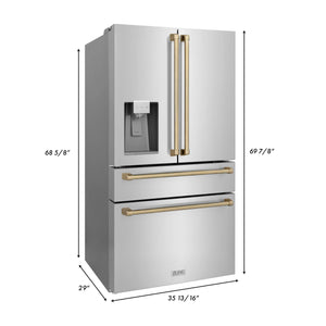 ZLINE 36" Autograph Edition 21.6 cu. ft French Door Refrigerator, Water, Ice Dispenser in Stainless Steel, Champagne Bronze Accents