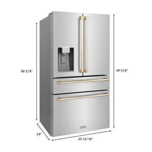 ZLINE 36" Autograph Edition 21.6 cu. ft French Door Refrigerator, Water, Ice Dispenser in Fingerprint Resistant Stainless Steel, Gold Accents