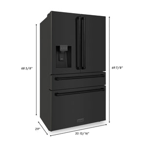 ZLINE 36" 21.6 cu. ft  French Door Refrigerator with Water and Ice Dispenser in Fingerprint Resistant Black Stainless Steel