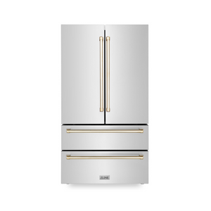 ZLINE 36" Autograph Edition 22.5 cu. ft French Door Refrigerator, Ice Maker in Fingerprint Resistant Stainless Steel, Gold Accents