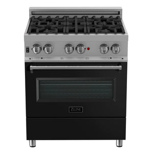 ZLINE 30" 4.0 cu. ft. Dual Fuel Range with Gas Stove and Electric Oven in Fingerprint Resistant Stainless Steel and Black Matte Door (RAS-BLM-30)