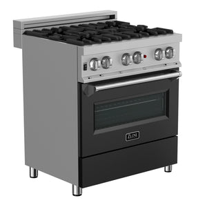 ZLINE 30" 4.0 cu. ft. Dual Fuel Range with Gas Stove and Electric Oven in Fingerprint Resistant Stainless Steel and Black Matte Door (RAS-BLM-30)