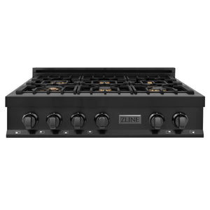 ZLINE 36" Porcelain Gas Stovetop in Black Stainless Steel with 6 Gas Stainless Steel Burners (RTB-36)