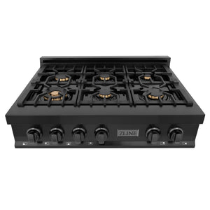 ZLINE 36" Porcelain Gas Stovetop in Black Stainless Steel with 6 Gas Stainless Steel Burners (RTB-36)