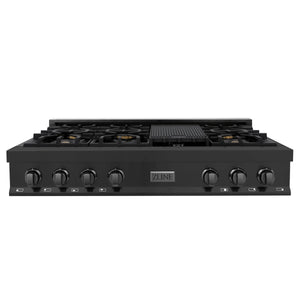 ZLINE 48" Porcelain Gas Stovetop in Black Stainless with 7 Gas Burners and Griddle (RTB-BR-48)