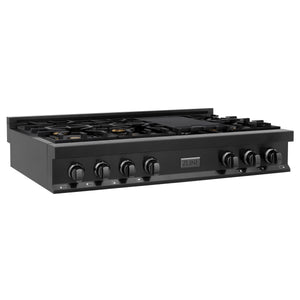 ZLINE 48" Porcelain Gas Stovetop in Black Stainless with 7 Gas Burners and Griddle (RTB-BR-48)