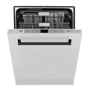 ZLINE Autograph Edition 24" 3rd Rack Top Control Tall Tub Dishwasher in Stainless Steel with Matte Black Handle, 45dBa (DWMTZ-304-24-MB)