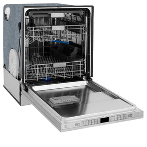 ZLINE Autograph Edition 24" 3rd Rack Top Control Tall Tub Dishwasher in Stainless Steel with Matte Black Handle, 45dBa (DWMTZ-304-24-MB)