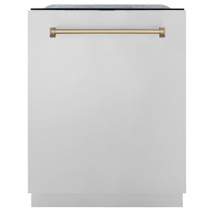 ZLINE 30" Autograph Edition Kitchen Package, Stainless Steel Dual Fuel Range, Range Hood, Dishwasher, Refrigeration, Champagne Bronze Accents