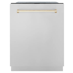 ZLINE 48" Autograph Edition Kitchen Package with Stainless Steel Dual Fuel Range, Range Hood, Dishwasher and Refrigeration with Gold Accents