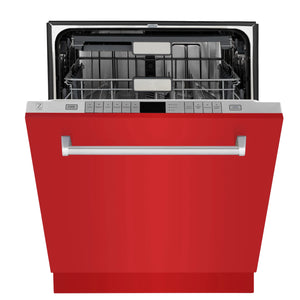 ZLINE 24" Monument Series 3rd Rack Top Touch Control Dishwasher in Red Matte with Stainless Steel Tub, 45dBa