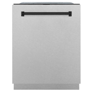 ZLINE Autograph Edition 24" 3rd Rack Top Control Tall Tub Dishwasher in DuraSnow® Stainless Steel with Matte Black Handle, 45dBa (DWMTZ-SN-24-MB)