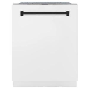 ZLINE Autograph Edition 24" 3rd Rack Top Control Tall Tub Dishwasher in White Matte with Matte Black Handle, 45dBa (DWMTZ-WM-24-MB)