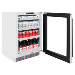 ZLINE Autograph Edition 24 in. Touchstone 151 Can Beverage Fridge With Stainless Steel Glass Door And Matte Black Handle (RBSOZ-GS-24-MB)