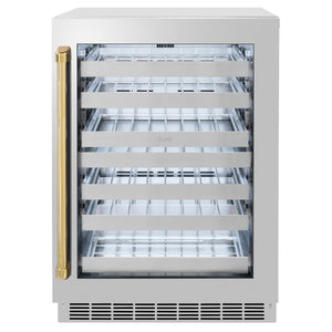 ZLINE Autograph Edition 24 in. Touchstone Dual Zone 44 Bottle Wine Cooler With Stainless Steel Glass Door And Polished Gold Handle (RWDOZ-GS-24-G)