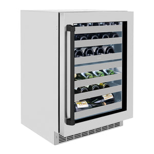 ZLINE Autograph Edition 24 in. Touchstone Dual Zone 44 Bottle Wine Cooler With Stainless Steel Glass Door And Matte Black Handle (RWDOZ-GS-24-MB)