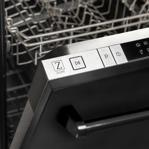 ZLINE 18 in. Compact Black Stainless Steel Top Control Dishwasher with Stainless Steel Tub and Traditional Style Handle, 52dBa