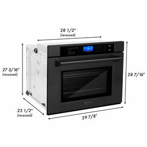 ZLINE Kitchen Package with Black Stainless Steel Refrigeration, 30" Rangetop, 30" Range Hood and 30" Single Wall Oven