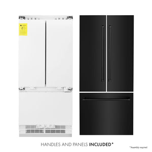 ZLINE 36" 19.6 cu. ft. Built-In 3-Door French Door Freezer Refrigerator with Internal Water and Ice Dispenser in Black Stainless Steel