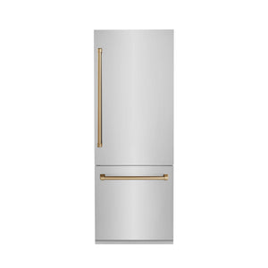 ZLINE 30” Autograph Edition 16.1 cu. ft.  2-Door Bottom Freezer Refrigerator, Internal Water, Ice Dispenser with Champagne Bronze Accents