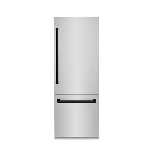 ZLINE 30” Autograph Edition 16.1 cu. ft.  2-Door Bottom Freezer Refrigerator, Internal Water, Ice Dispenser in Stainless Steel, Matte Black Accents