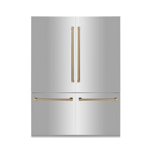 ZLINE 60" Autograph Edition 32.2 cu. ft. 4-Door French Door Refrigerator, Internal Water, Ice Dispenser in Stainless Steel, Gold Accents