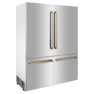 ZLINE 60" Autograph Edition 32.2 cu. ft. 4-Door French Door Refrigerator, Internal Water, Ice Dispenser in Stainless Steel, Gold Accents