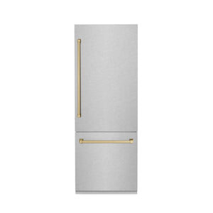 ZLINE 30" Autograph Edition 16.1 cu. ft. Built-in 2-Door Bottom Freezer Refrigerator, Internal Water, Ice Dispenser in Fingerprint Resistant Stainless Steel, Champagne Bronze Accents