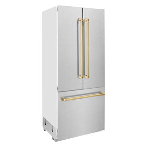 ZLINE 36" Autograph Edition 19.6 cu. ft. Built-in 3-Door French Door Refrigerator, Internal Water,Ice Dispenser,Fingerprint Resistant Stainless Steel,Gold Accents