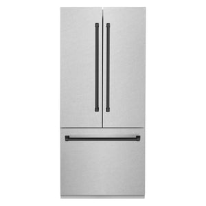 ZLINE 36" Autograph Edition 19.6 cu. ft. Built-in 3-Door French Door Refrigerator, Internal Water, Ice Dispenser,Fingerprint Resistant Stainless Steel, Matte Black Accents