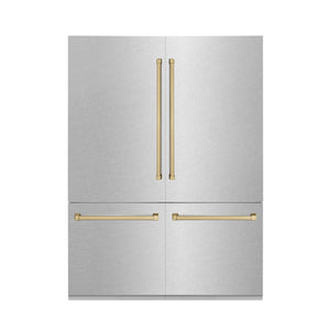 ZLINE 60" Autograph Edition 32.2 cu. ft. Built-in 4-Door French Door Refrigerator, Internal Water, Ice Dispenser, Fingerprint Resistant Stainless Steel,Champagne Bronze Accents