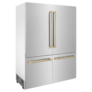 ZLINE 60" Autograph Edition 32.2 cu. ft. Built-in 4-Door French Door Refrigerator, Internal Water, Ice Dispenser, Fingerprint Resistant Stainless Steel,Champagne Bronze Accents