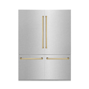 ZLINE 60" Autograph Edition 32.2 cu. ft. Built-in 4-Door French Door Refrigerator, Internal Water, Ice Dispenser, Fingerprint Resistant Stainless Steel, Gold Accents