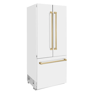 ZLINE 36" Autograph Edition 19.6 cu. ft. Built-in 3-Door French Door Refrigerator, Internal Water,Ice Dispenser, White Matte,Champagne Bronze Accents