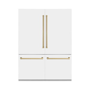 ZLINE 60" Autograph Edition 32.2 cu. ft. Built-in 4-Door French Door Refrigerator, Internal Water, Ice Dispenser, White Matte, Champagne Bronze Accents