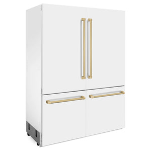 ZLINE 60" Autograph Edition 32.2 cu. ft. Built-in 4-Door French Door Refrigerator, Internal Water, Ice Dispenser, White Matte, Champagne Bronze Accents