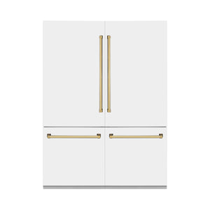 ZLINE 60" Autograph Edition 32.2 cu. ft. Built-in 4-Door French Door Refrigerator, Internal Water, Ice Dispenser, White Matte, Gold Accents